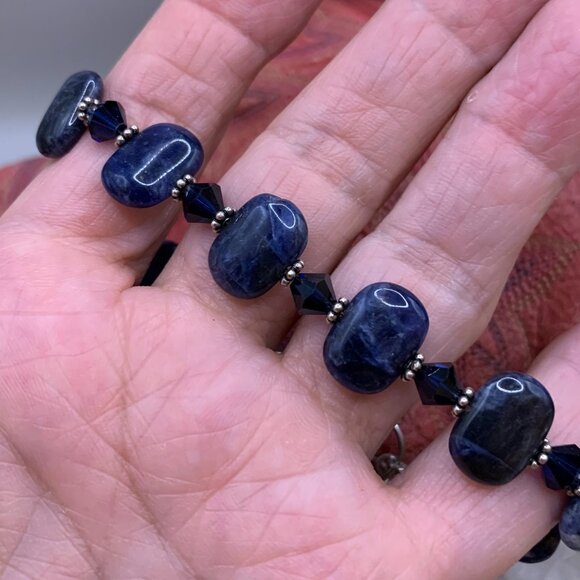 Dark Blue Sodalite Stone Sterling Silver 925 Bracelet Earrings Set J521 - Picture 3 of 6